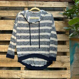 Purple Snow Striped Lightweight Hooded Pullover Sweater